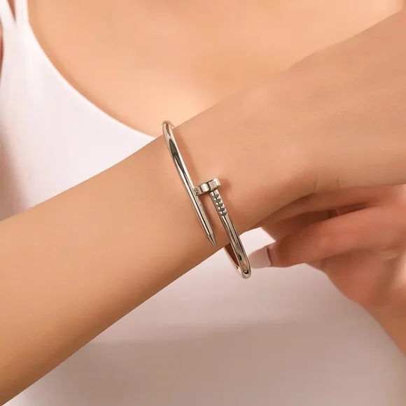 3 Color Gold Silver Rose Classic Brand Nail Open Bracelet Bangle - Picture 4 of 6